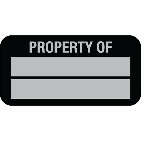 LUSTRE-CAL Property ID Label PROPERTY OF 5 Alum Black 1.50in x 0.75in  2 Blank # Pads, 100PK 253769Ma2K0000